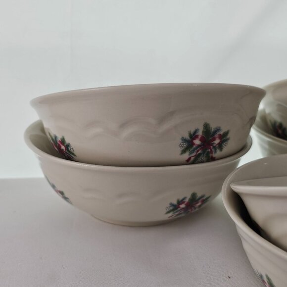 Pfaltzgraff Red Ribbon Soup Salad Cereal Bowls 6" set/6 holiday Christmas dish - Picture 8 of 10